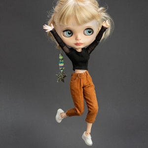 Corduroy pants for Blythe doll and Obitsu 24 - Caramel pegged trousers for dolls