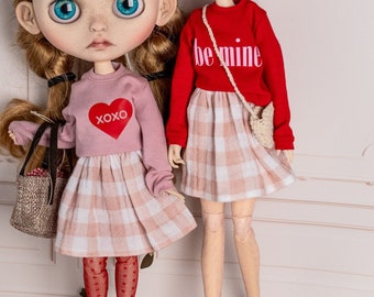 Jupe Gingham pour Pullip, Blythe, Obitsu, Poppy Parker, Pure Neemo, Licca - Jupe évasée pour poupées