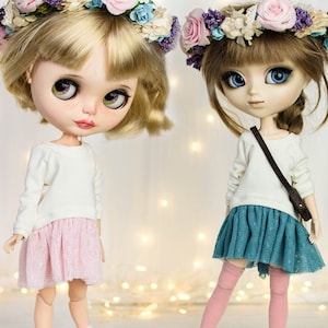 White pullover dress with tulle Blythe, Pullip, Obitsu 26 27, Pure Neemo
