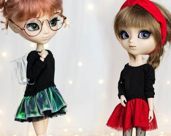 Robe pull noire avec tulle Blythe, Pullip, Obitsu 26 27, Pure Neemo