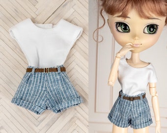 Doll Outfit: Striped Shorts & Tee for Pullip, Blythe, Poppy Parker