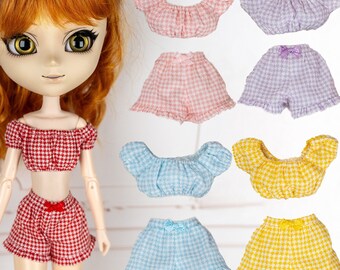 Outfit: Milchmädchen Top und Shorts für Pullip, Blythe, Obitsu