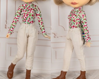 Ivory Corduroy Doll Pants: Pegged Trousers for Obitsu 27, Poppy Parker