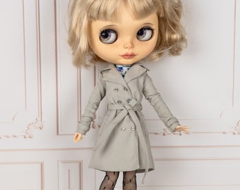 Gray Trench Coat for Poppy Parker, Pullip, Blythe, Obitsu 26 27, Duster jacket for 1/6 scale dolls