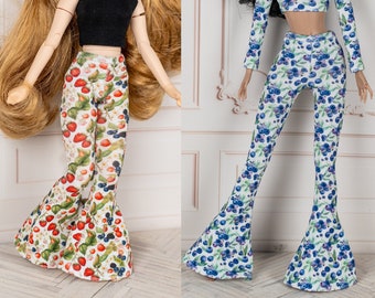 Berries bell-bottoms pants for Pullip, Obitsu 27, Poppy Parker, - flared leggings for dolls