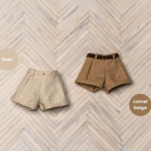 Linen and beige shorts for Pullip, Blythe, Poppy Parker, Obitsu - Camel high-waisted pants for doll