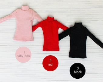 Turtleneck blouse for Pullip Obitsu 27 Blythe Pure Neemo - Baby Pink, Red, Black