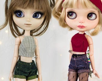 Denim shorts for Pullip, Blythe, Poppy Parker, Obitsu 24 26 27, Pure Neemo - Realistic miniature pants