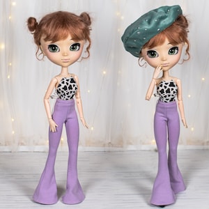 Bell-bottoms pants for Pullip, Blythe, Obitsu 27, Poppy Parker - Pastel Purple flared leggings for dolls