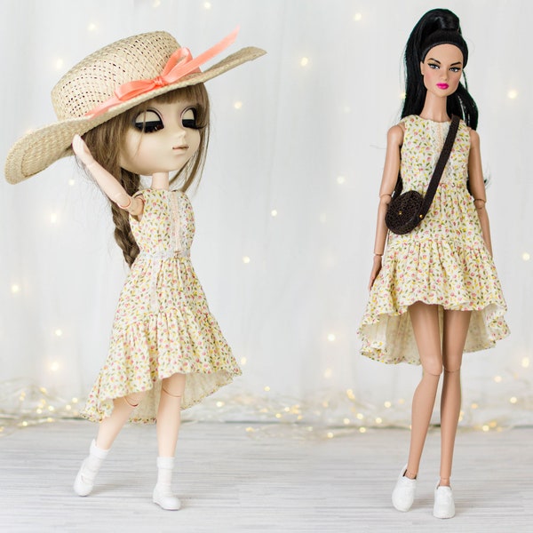 Mori Floral Dress & Hat for Pullip Obitsu 27 Blythe Pure Neemo Barbie MTM Poppy Parker