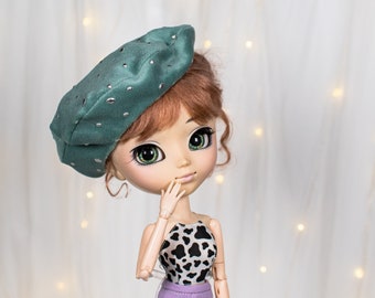 Béret vert avec points d’argent - chapeau pour Pullip & Blythe