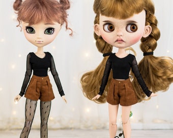 Velvet shorts for Pullip, Blythe, Poppy Parker - Carmel corduroy pants for dolls