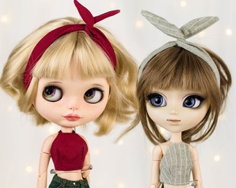 Summer set: halter crop top + headband for  Pullip Blythe Poppy Parker Obitsu