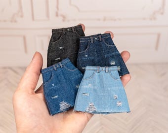 Distressed Denim Mini Skirt for Dolls: Handmade Fashion