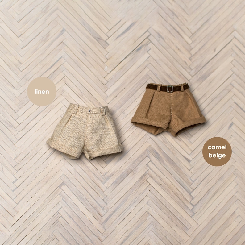 Short beige et lin pour Pullip, Blythe, Poppy Parker, Obitsu Pantalon taille haute camel pour poupée image 1