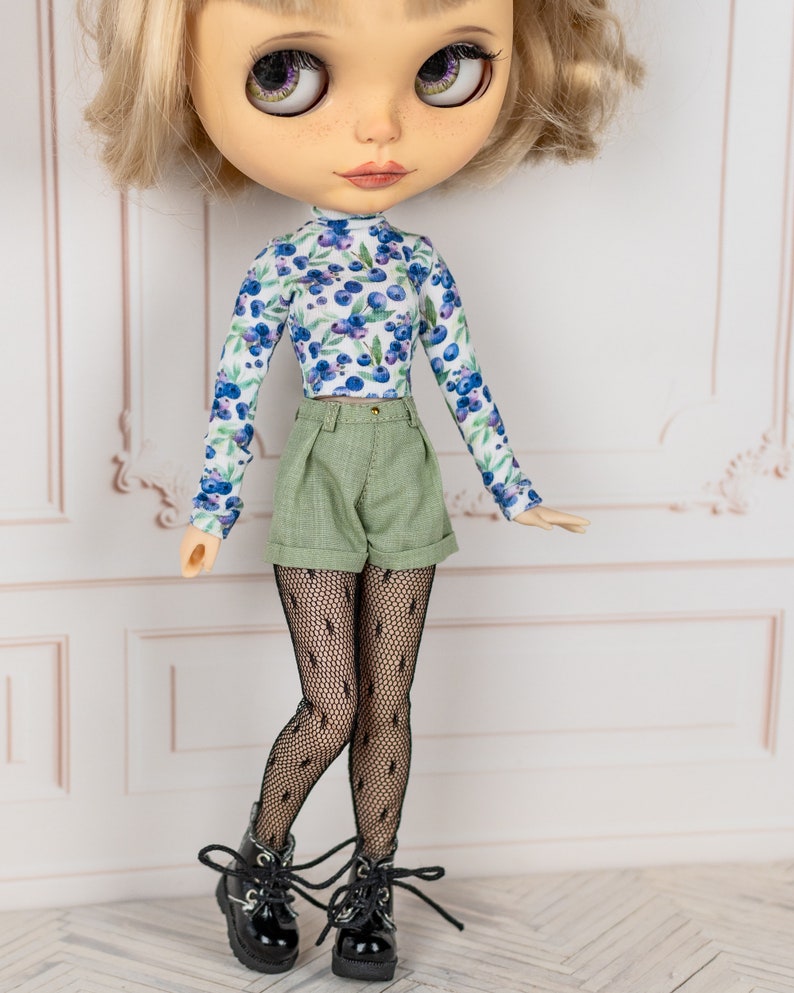 Short vert pistache pour Pullip, Blythe, Poppy Parker, Obitsu Pantalon pour poupées mannequins image 5