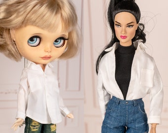 White shirt with a collar for Pullip, Blythe, Poppy Parker.