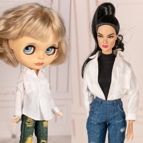 Chemise blanche avec col pour Pullip, Blythe, Poppy Parker.