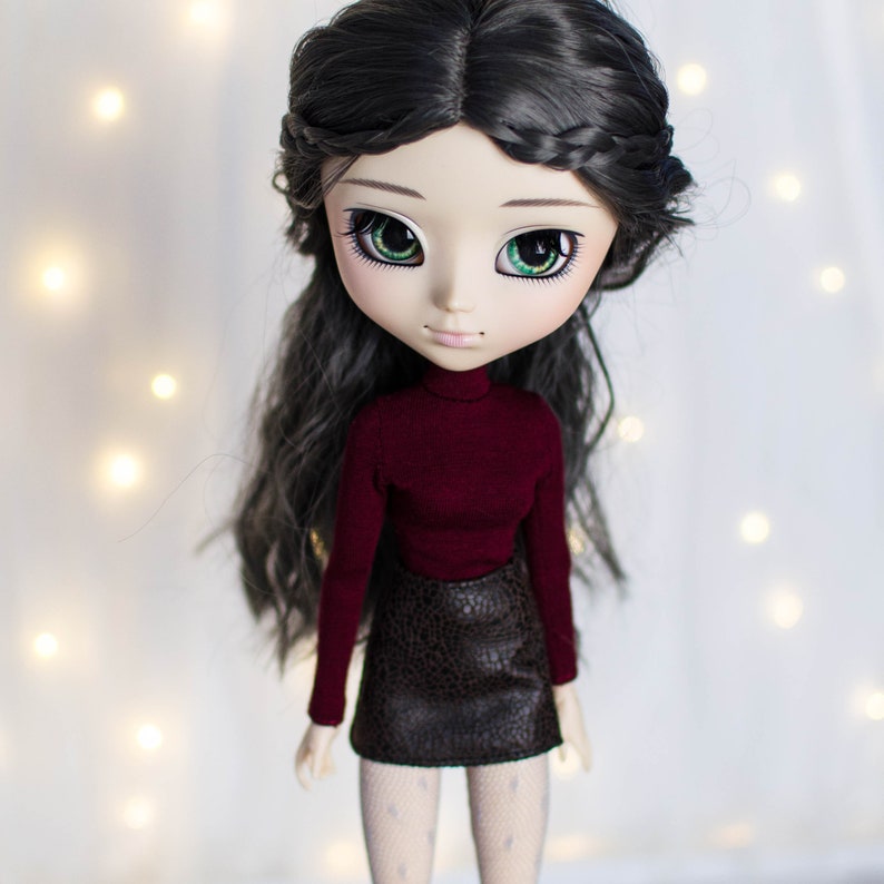 Autumn turtleneck blouse for Pullip Obitsu 27 Blythe Pure Neemo Ivory, Mustard, Burgundy,Bottle Green image 4