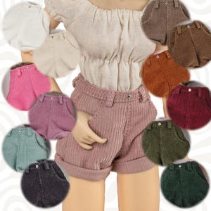Miniature Corduroy Doll Shorts: High-Waisted, Fits Pullip, Blythe, and 1/6 scale Fashion Dolls