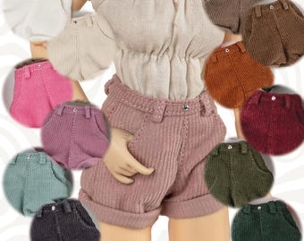 Pantaloncini in velluto a coste per bambole in miniatura: a vita alta, adatti a bambole Pullip, Blythe e fashion in scala 1/6