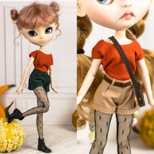 Pumpkin T-shirt for Pullip, Blythe, Poppy parker- orange Tee top for autumn and Halloween