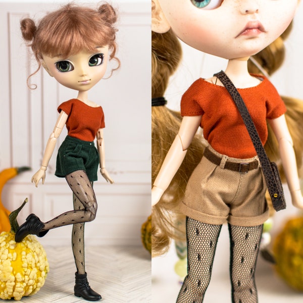 Pumpkin T-shirt for Pullip, Blythe, Poppy parker- orange Tee top for autumn and Halloween