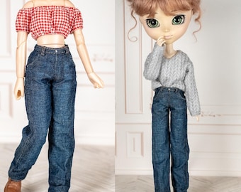 90s Flared Dark Denim Jeans for 12-inch Fashion Dolls