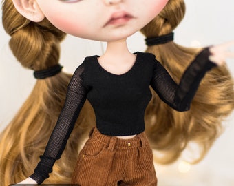 Crop top with mesh sleeves for dolls: Pullip, Blythe, Poppy Parker, Obitsu 26 and 27 and other