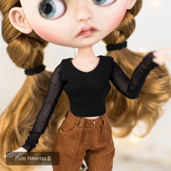 Crop top with mesh sleeves for dolls: Pullip, Blythe, Poppy Parker, Obitsu 26 and 27 and other