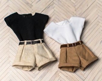 Set di vestiti per bambole: pantaloncini e maglietta di lino per Blythe e Pullip