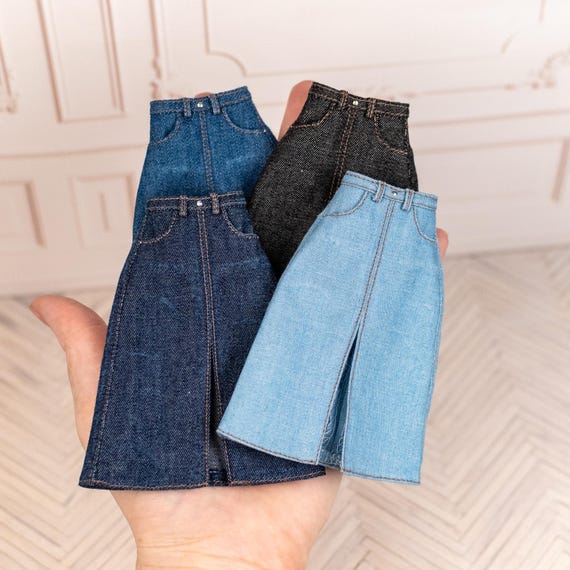 High Waist Denim Midi Skirt: Fits Pullip, Blythe, Obitsu, and 1/6 scale Fashion Dolls