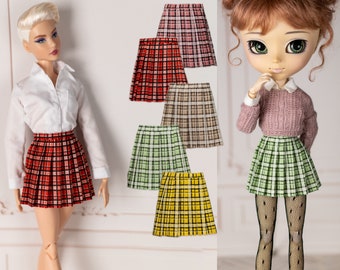 Jupe de tennis à carreaux pour Pullip, Blythe, Obitsu, Poppy Parker, Fashion Royalty, Pure Neemo, Licca - Jupe plissée à motif tartan