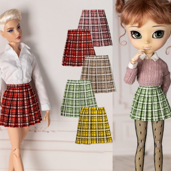 Jupe de tennis à carreaux pour Pullip, Blythe, Obitsu, Poppy Parker, Fashion Royalty, Pure Neemo, Licca - Jupe plissée à motif tartan