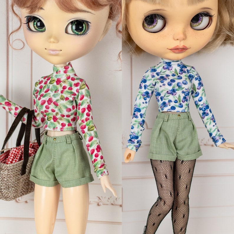 Pantalón corto verde pistacho para Pullip, Blythe, Poppy Parker, Obitsu Pantalones para muñecas fashion imagen 1
