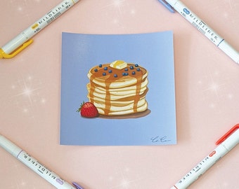 Little Berry Pancakes Hand Drawn Art Print| Pancake Art| Pancake Art Print| Food Art Print| Cute Food Art| Cute Pancake Drawing