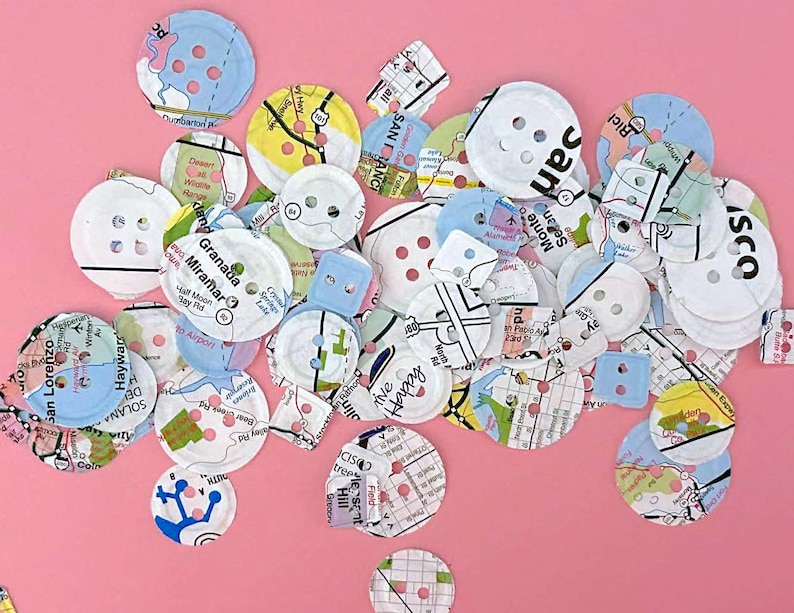 Button Cutouts Vintage Map Paper Button Cutouts | Scrapbook and Junk Journal Supplies ...