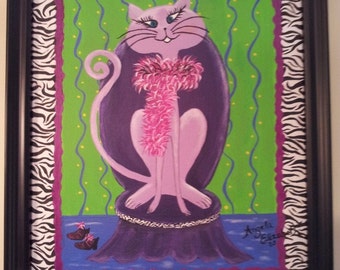 COUTURE CAT PAINTED  Custom Framed Canvas Picture