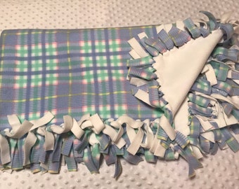 Baby Boy Blanket Blue Plaid & White