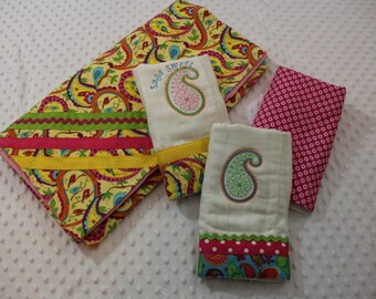 Flannel Baby Blanket  & Burp Cloth Gift Set