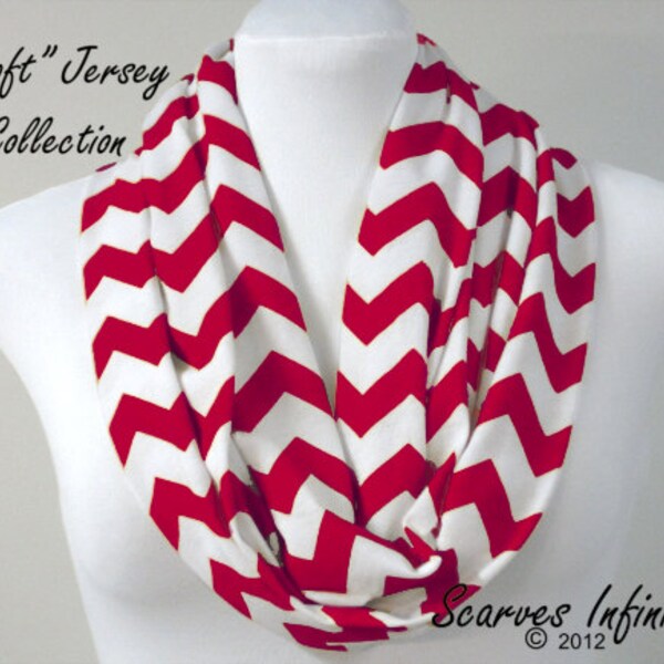 Lipstick Red Chevron Infinity Scarf - Long Modern Zig Zag Circle Scarves by Scarves Infinity