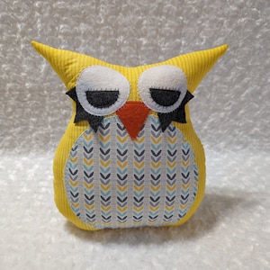 Owl Plush Toy. Owl Plush Pillow. Home Décor.  Plushie. Yellow Gray Blue White. READY TO SHIP.