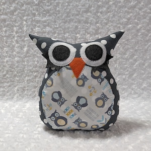 Owl Plush Toy. Owl Plush Pillow. Home Décor.  Owls on White and Charcoal Polka dot. READY TO SHIP.