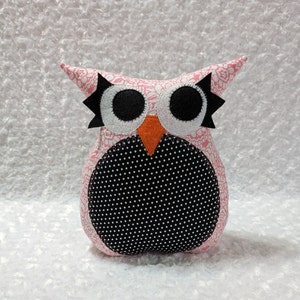 Owl Plush Toy. Owl Plush Pillow. Home Décor.  Pink Floral and Black Polka dot. READY TO SHIP.