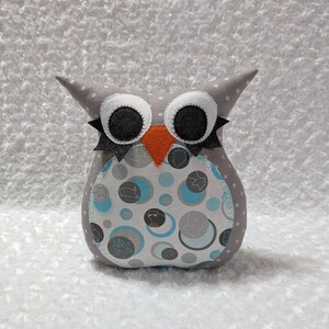Owl Plush Toy. Owl Plush Pillow. Home Décor.  Gray Polka dot and Animals on White. READY TO SHIP.