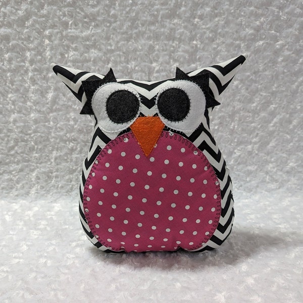 Owl Plush Toy. Owl Plush Pillow. Home Décor.  Black & White Chevron and Pink Polka dot. READY TO SHIP.