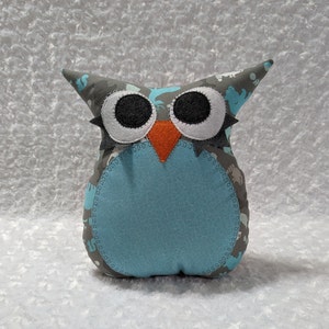 Owl Plush Toy. Owl Plush Pillow. Home Décor.  Blue Crackle and Forest Animals. READY TO SHIP.