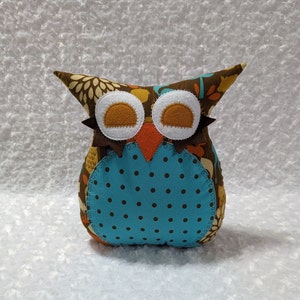 Owl Plush Toy. Owl Plush Pillow. Home Décor.  Forest Animals on Brown and Teal Polka dot. READY TO SHIP.