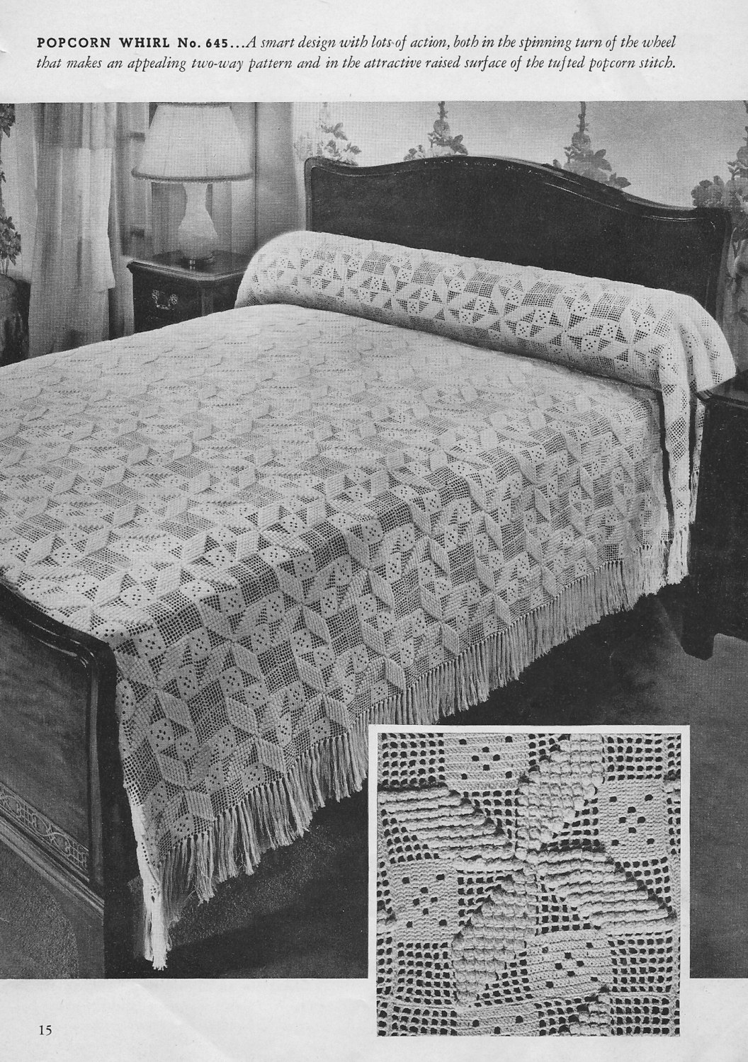 PDF 1938 Vintage Bedspread Pattern Crochet popcorn Whirl Etsy