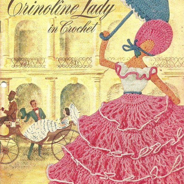 PDF Vintage Crochet Pattern 1949 Crinoline Lady 14 pages 10+ projects Pillow Case Guest Towel Handkerchief Luncheon Set & More